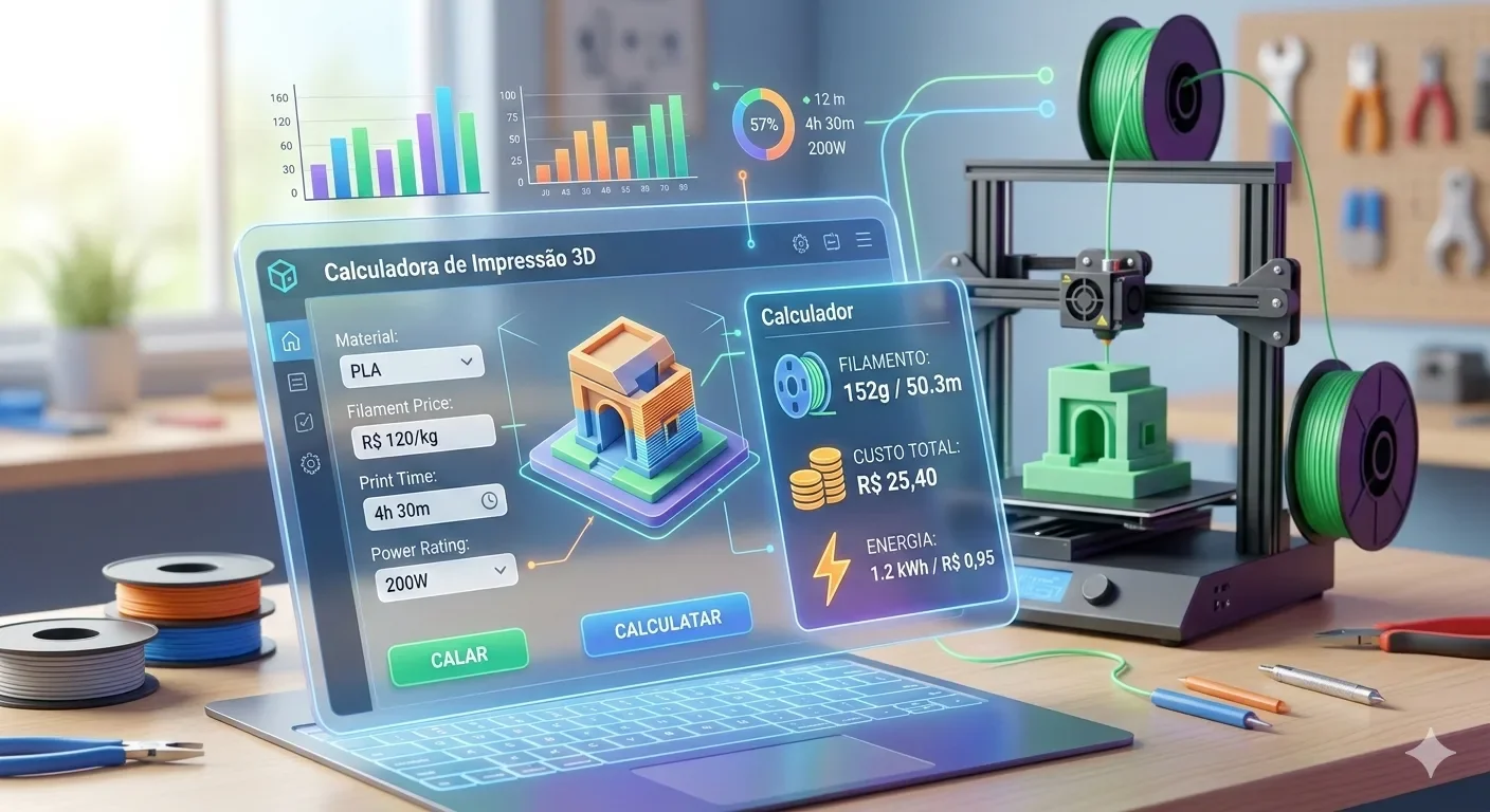 Calculadora de impressão 3D para calcular filamento, custo e energia