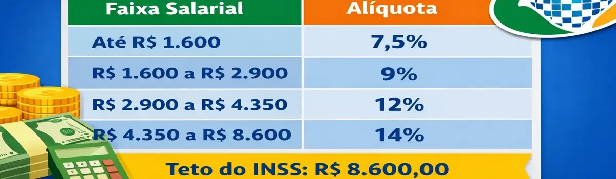 Calculadora do INSS 2026 para calcular contribuição previdenciária e desconto no salário